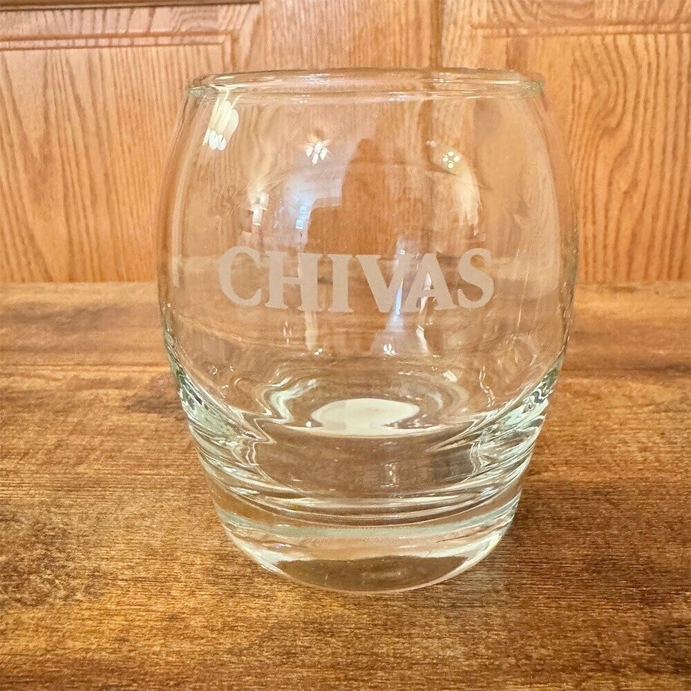 Chivas Regal Swirl Rocks Glass Lowball Tumbler Etched Logo Heavy Base